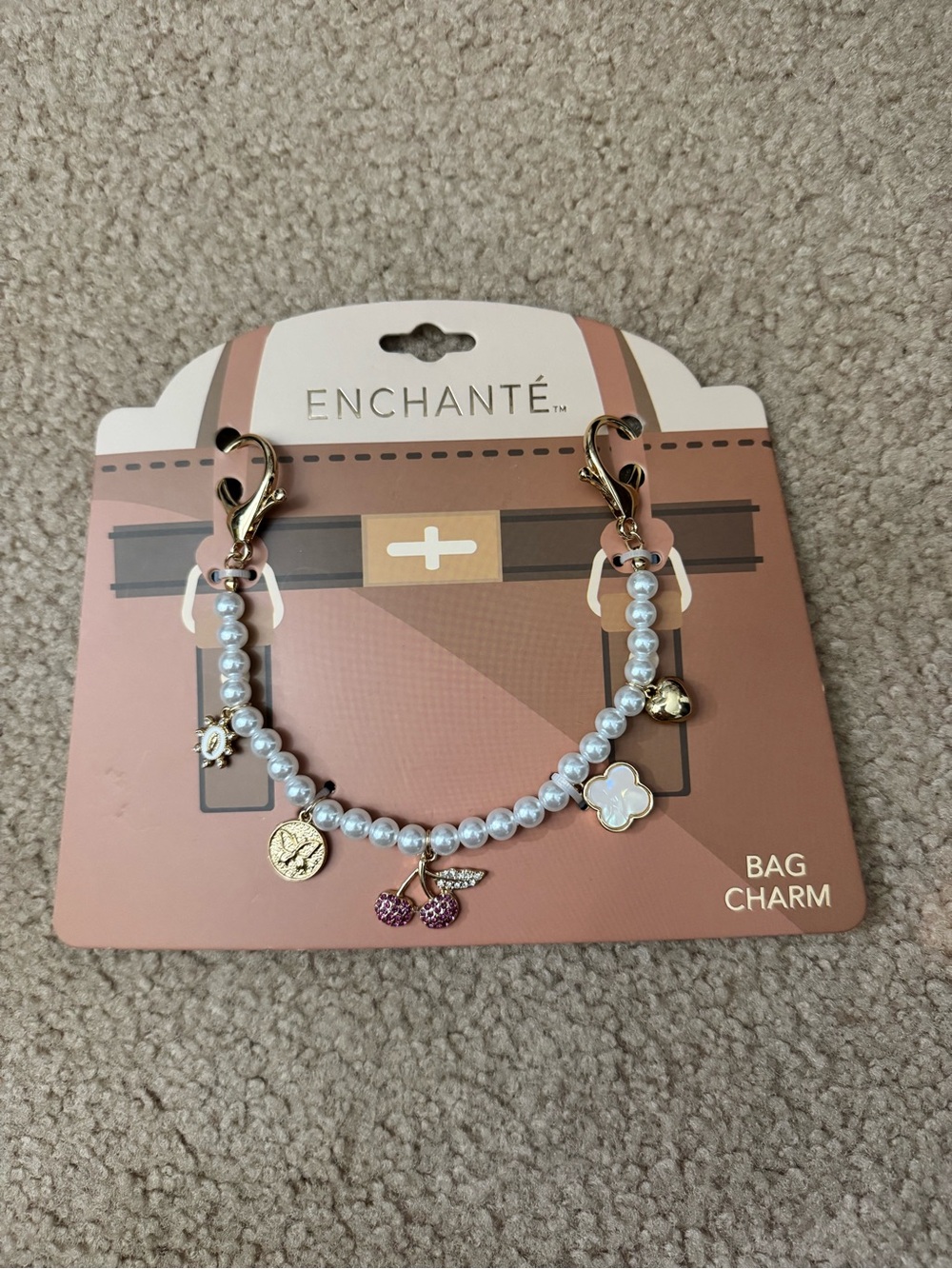 Enchanté Pearl Bead Bag Charm - Pink & Gold